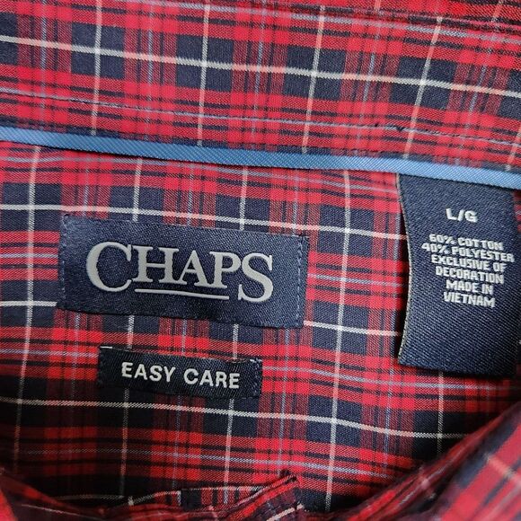 NEW Chaps Mens Easy Care Stretch Shirt‎ Size L Plaid Long Sleeve Red Blue - Picture 4 of 6